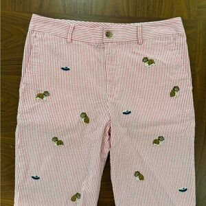 Pink Striped Seersucker Shorts with Embroidered BullDog Motif Ralph Lauren 16